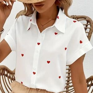 White Heart Print Women's Top NEW Size XL